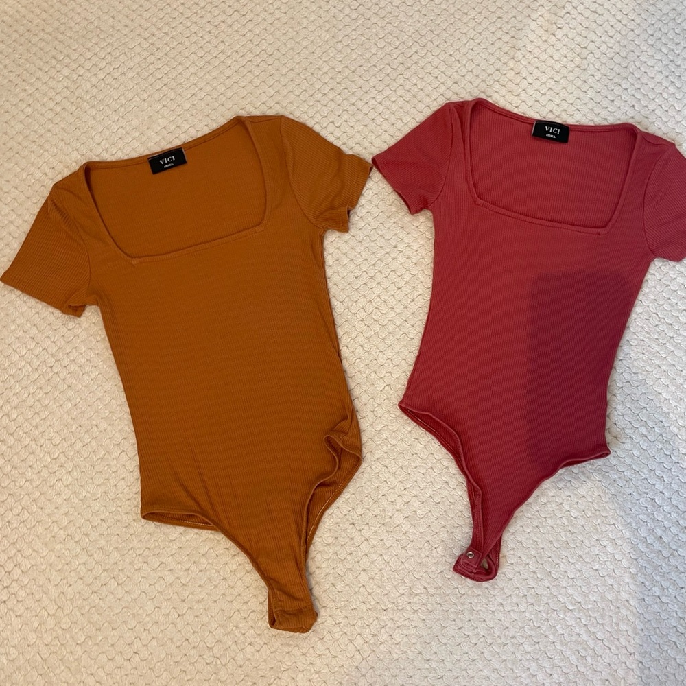Vici Square Neck Bodysuit Duo in Mustard and Mauve